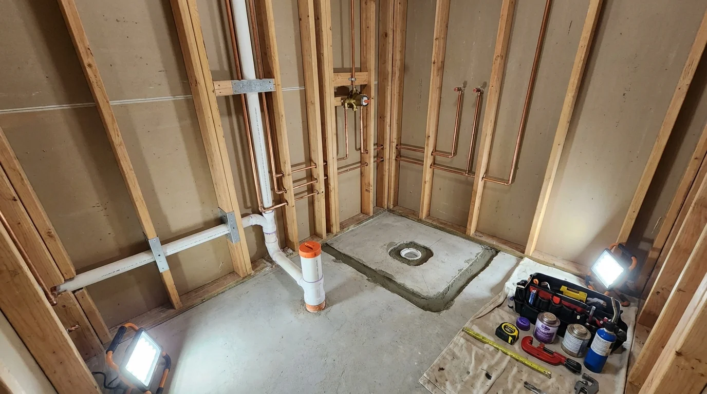 Bathroom rough-in plumbing during remodel by Johns Plumbing LLC in Tucumcari