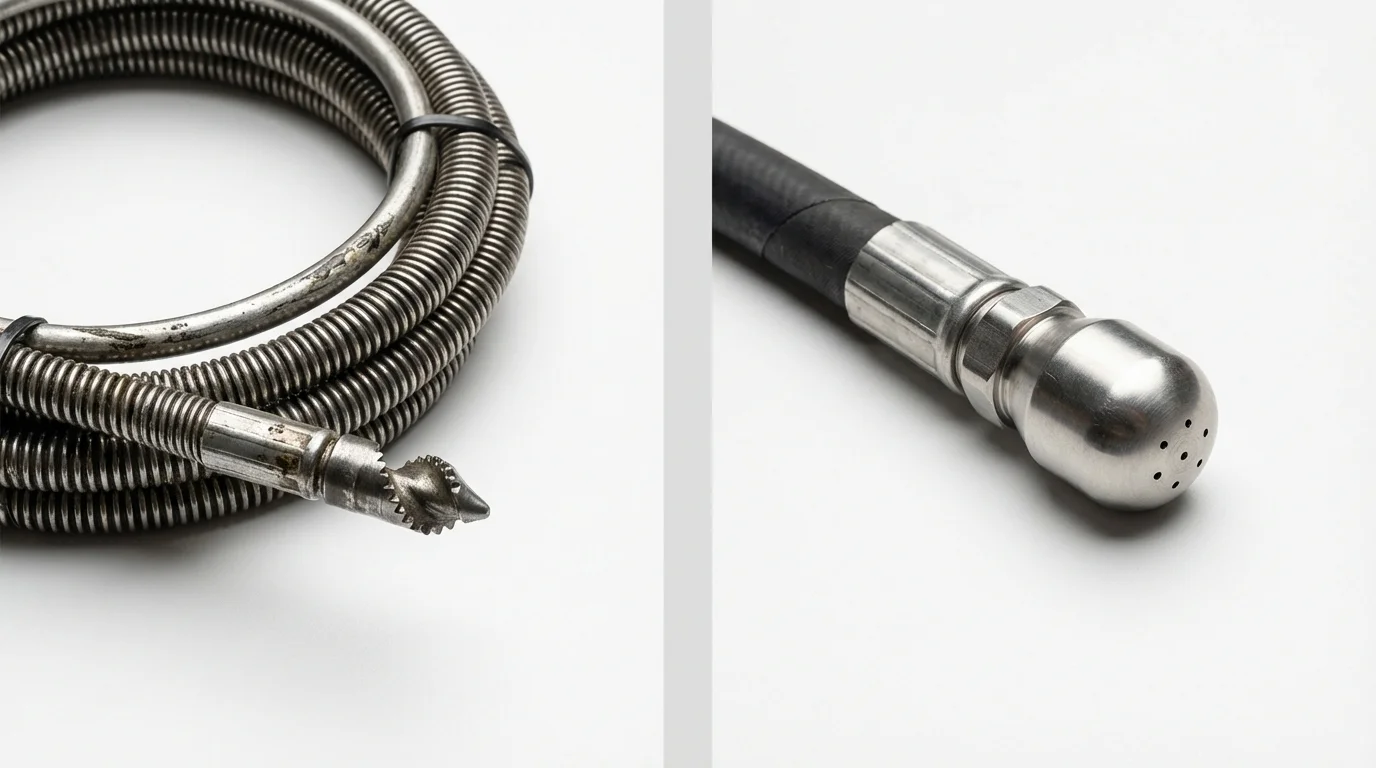 Drain snake cable and hydro jetting nozzle used for drain cleaning in Tucumcari, NM