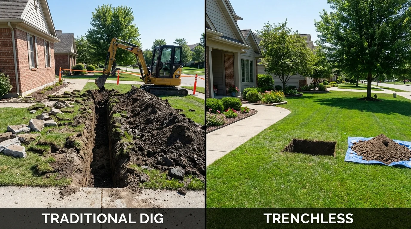 Trenchless sewer repair with minimal yard damage versus traditional excavation in Tucumcari, NM